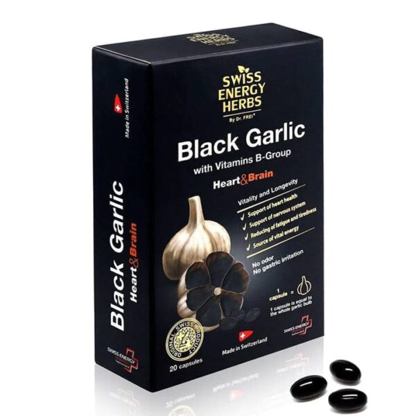 Swiss Energy Herbs Black Garlic With Vitamins B-Group Heart & Brain 20 Capsules
